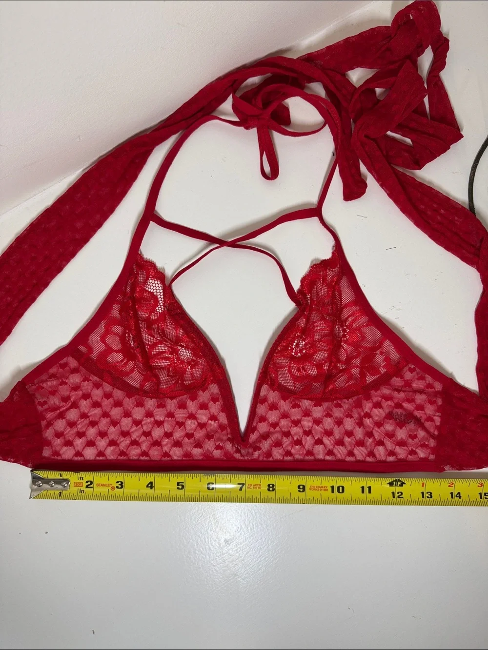 Mapale red lace bralette and panty set. ML.